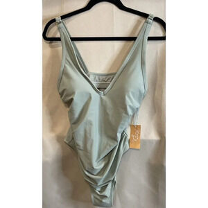 Kona‎ Sol 14W Green V-neck One Piece High Back Adjustable Swimsuit NEW FLAW